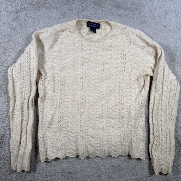 Charter Club Sweaters - Charter Club Sweater Womens Medium Beige 100% Cashmere 2 Ply Cable Knit Crewneck